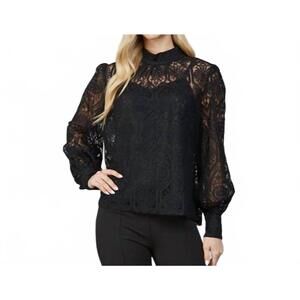 NEW FATE high neck lace top in black